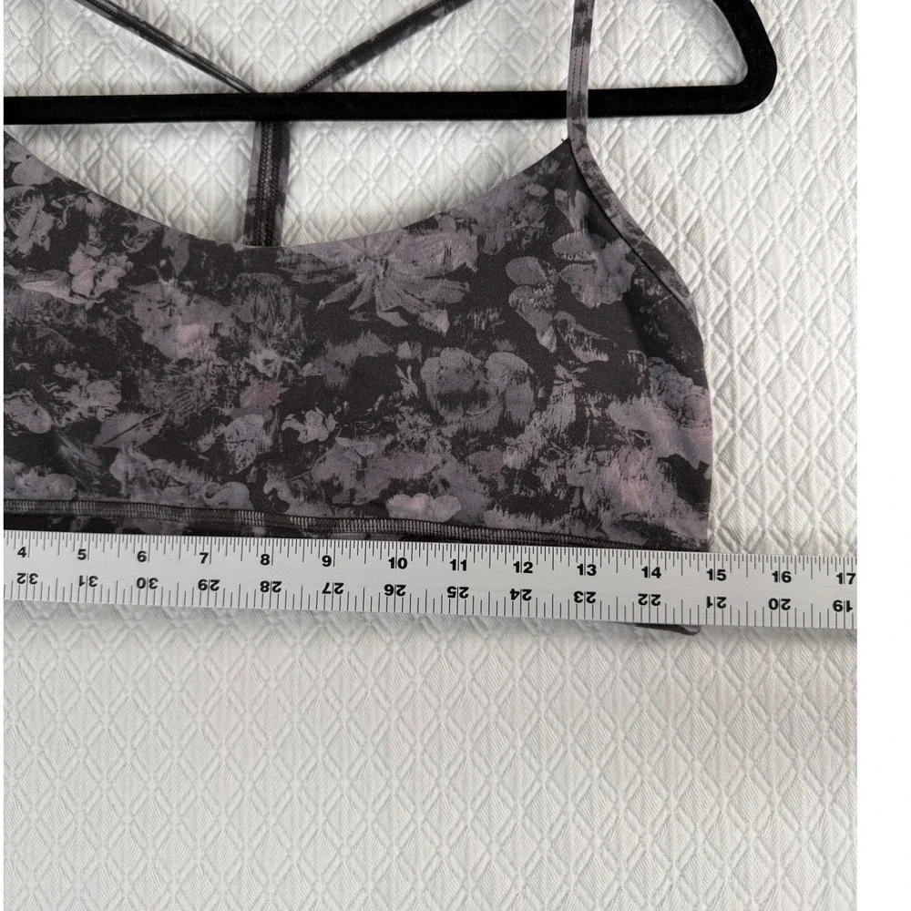 Lululemon Flow Y Bra Light Support Floral Black Grey Purple Yoga Sports Bra‎